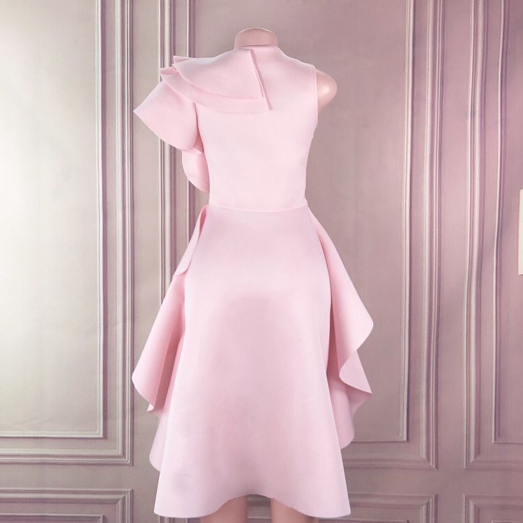 Bnoli | Ruffled Sleeveless Slim Bag Hip Skirt Banquet Evening Dress pink