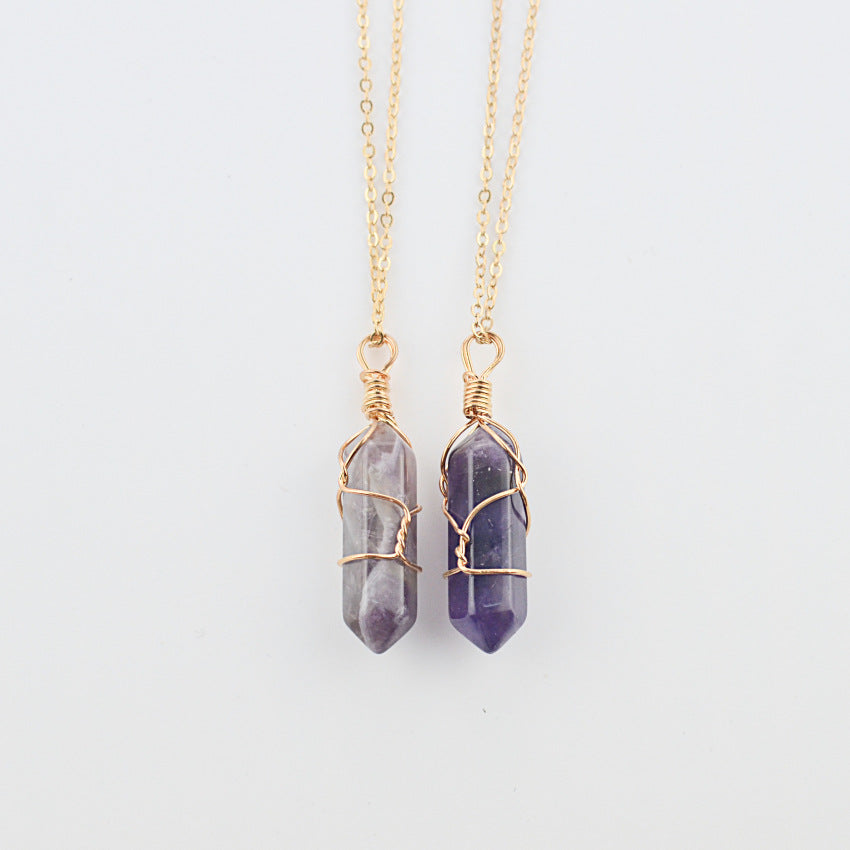 Crystal Prism Elegance Necklace - Geometric Hexagonal Quartz purple