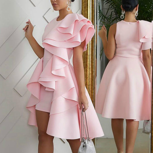 Bnoli | Ruffled Sleeveless Slim Bag Hip Skirt Banquet Evening Dress pink