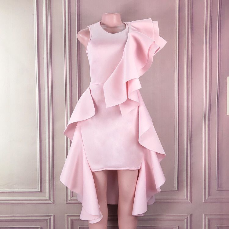 Bnoli | Ruffled Sleeveless Slim Bag Hip Skirt Banquet Evening Dress pink