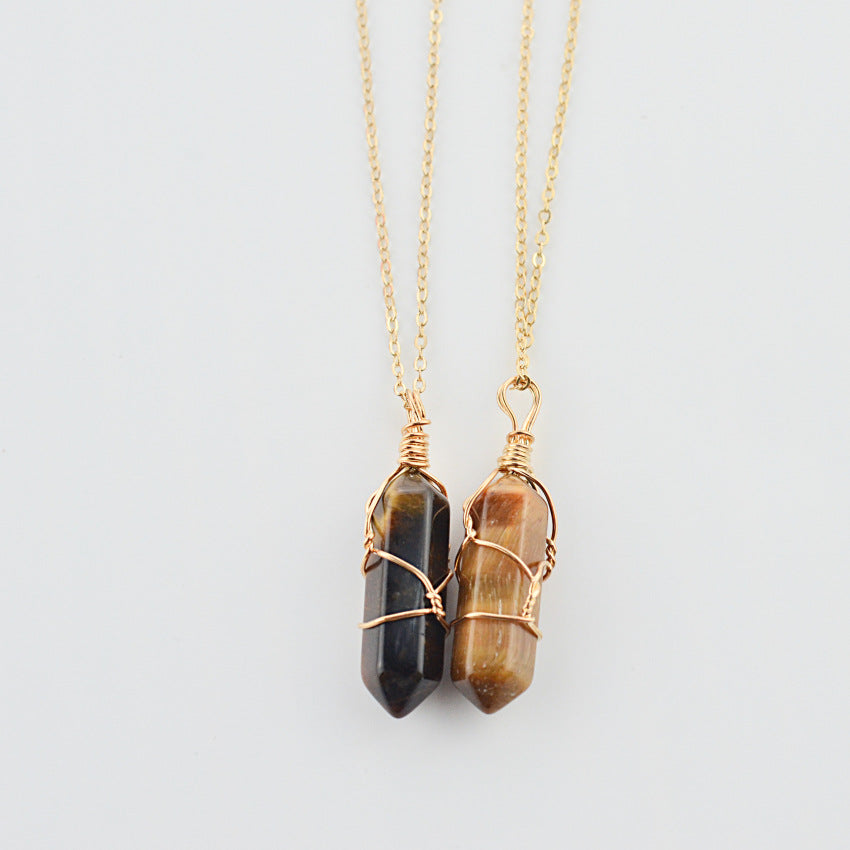 Crystal Prism Elegance Necklace - Geometric Hexagonal Quartz brown