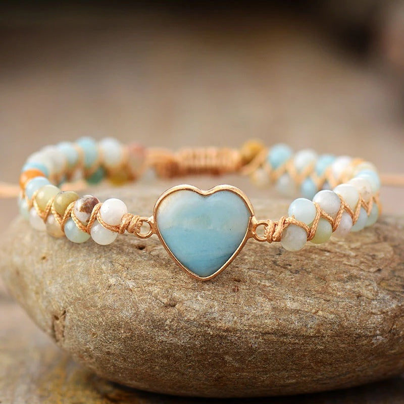 Amazonite Heart Elegance - Classic Heart Shape Charm Bracelet