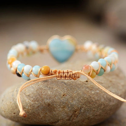 Amazonite Heart Elegance - Classic Heart Shape Charm Bracelet