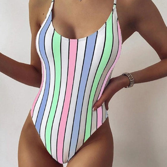 Multicolor Striped One-piece Swimsuit - NYXIE