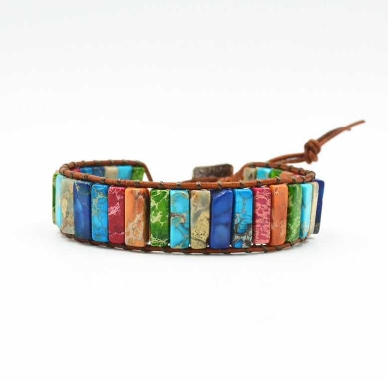 Majestic Stone Weave Bracelet - Colored Imperial Stone Leather