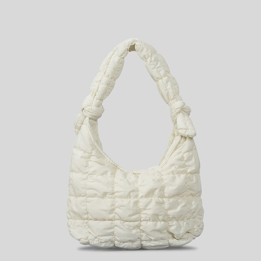 PlushPleat Purse - Simple Quilted Bubble Texture Handbag white