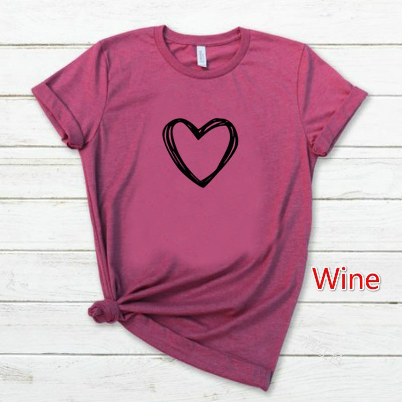 Heartbeat Chic Top - Heart Print Women T-Shirt wine red