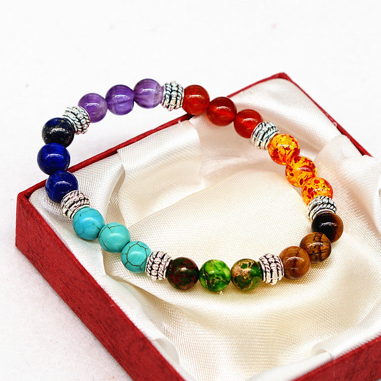 Mystique Seven Chakra Wristlet - Reiki Ancient Silver Natural Stone