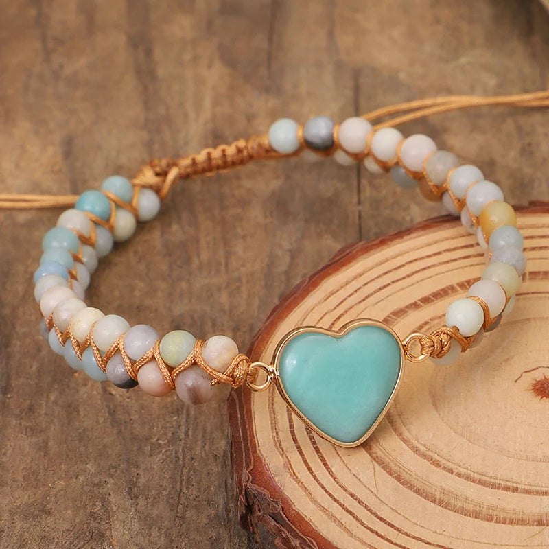 Amazonite Heart Elegance - Classic Heart Shape Charm Bracelet