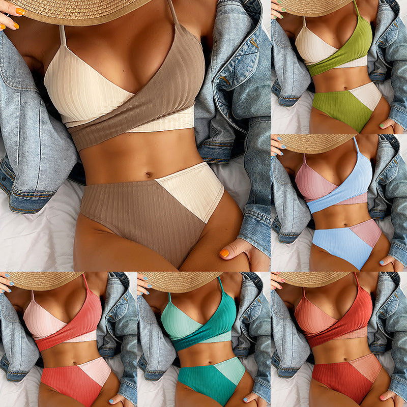 Sculpted Seaside Chic - Bikini Patchwork Swimwear