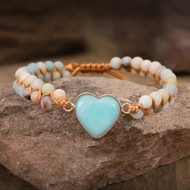 Amazonite Heart Elegance - Classic Heart Shape Charm Bracelet