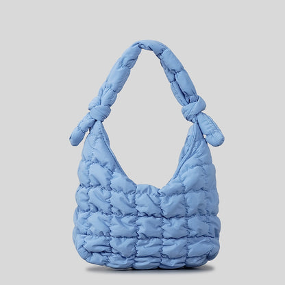 PlushPleat Purse - Simple Quilted Bubble Texture Handbag blue