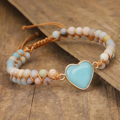 Amazonite Heart Elegance - Classic Heart Shape Charm Bracelet