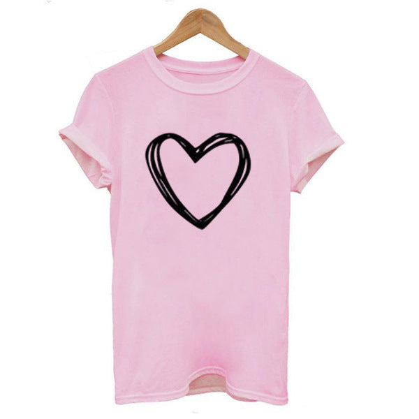 Heartbeat Chic Top - Heart Print Women T-Shirt pink