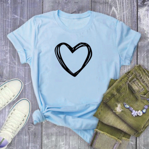 Heartbeat Chic Top - Heart Print Women T-Shirt blue