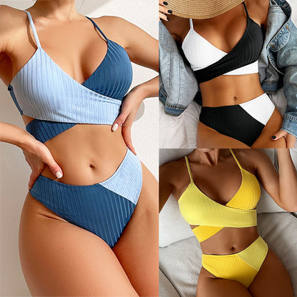 Sculpted Seaside Chic - Bikini Patchwork Swimwear