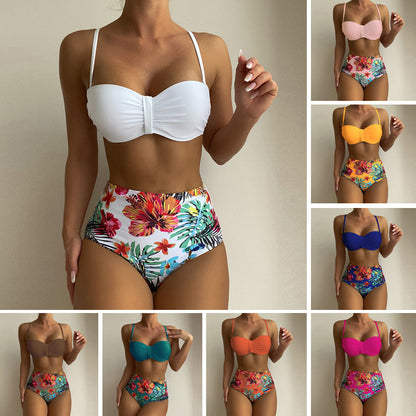 Blossom Strap Beach Set - Women's Floral Spaghetti Strap Bikini