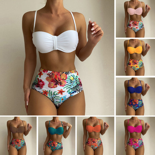 Blossom Strap Beach Set - Women's Floral Spaghetti Strap Bikini