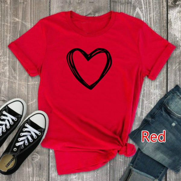 Heartbeat Chic Top - Heart Print Women T-Shirt red