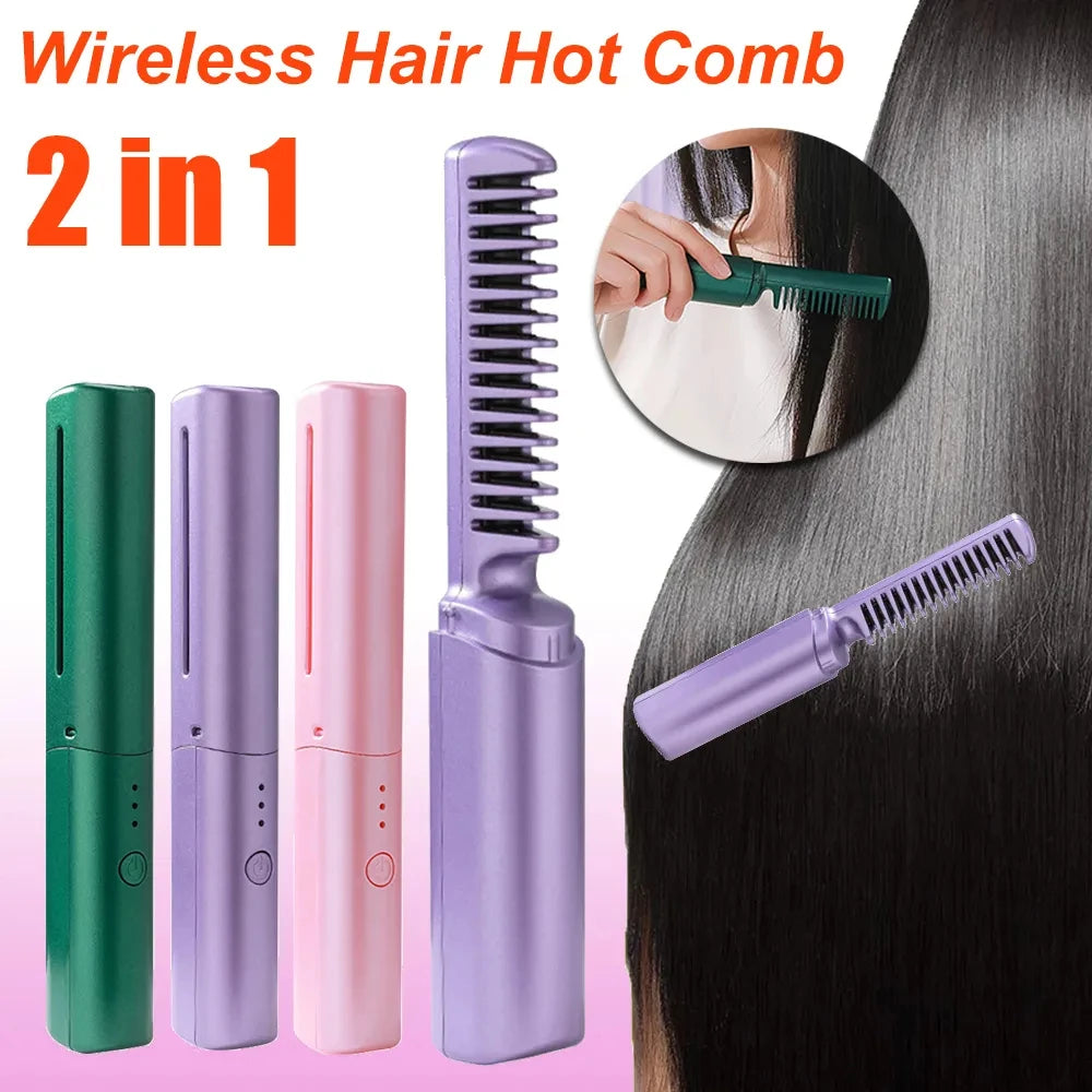 StyleMaster Curl-Straight Combo - Professional Wireless Hair Straightener Curler Comb Fast Heating Negative Ion Straightening Curling Brush Hair Styling Tools