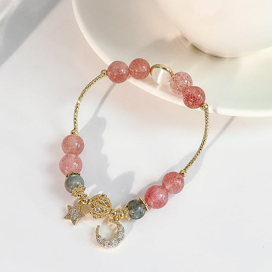 Astral Essence Strawberry Crystal Bracelet Natural Stone star and moon