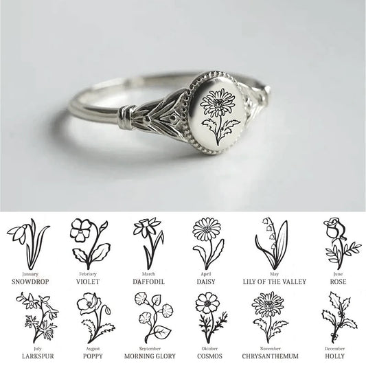 Blossom Bloom Sterling Silver Ring Birthday Flower Silver Ring