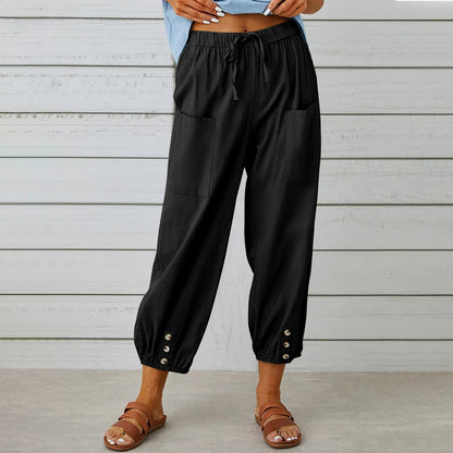 Breezy Linen Tie-Waist Pants - Women Drawstring Tie Pants