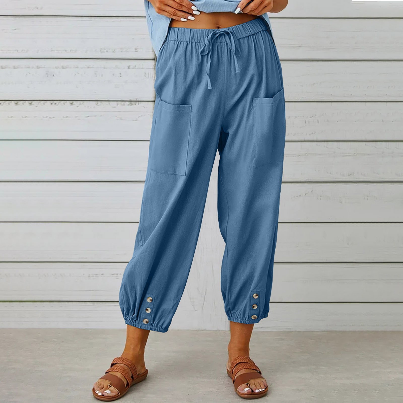 Breezy Linen Tie-Waist Pants - Women Drawstring Tie Pants