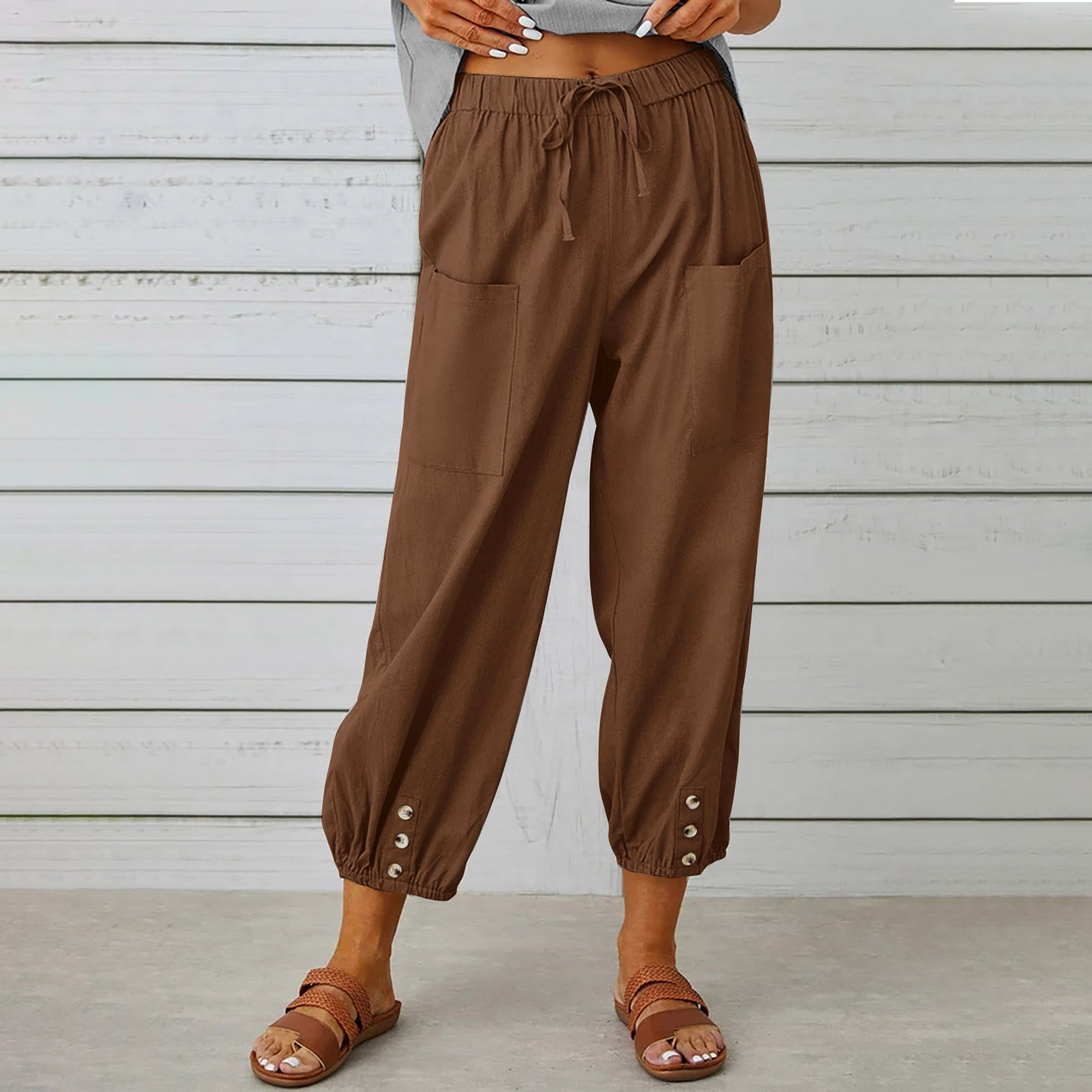 Breezy Linen Tie-Waist Pants - Women Drawstring Tie Pants