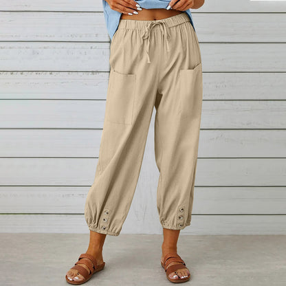 Breezy Linen Tie-Waist Pants - Women Drawstring Tie Pants