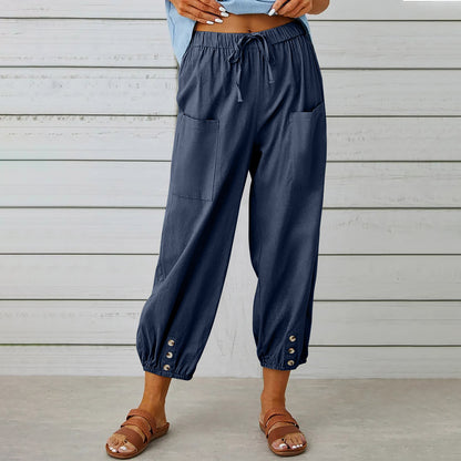 Breezy Linen Tie-Waist Pants - Women Drawstring Tie Pants