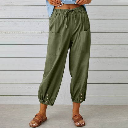 Breezy Linen Tie-Waist Pants - Women Drawstring Tie Pants