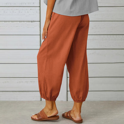 Breezy Linen Tie-Waist Pants - Women Drawstring Tie Pants