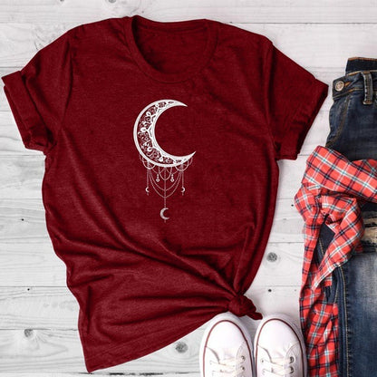 CelestialCharm Tee - Sun Moon Women Tshirt red