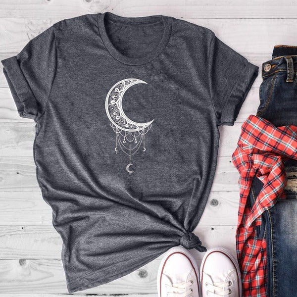 CelestialCharm Tee - Sun Moon Women Tshirt gray