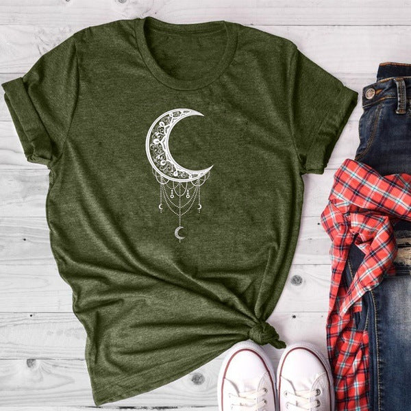 CelestialCharm Tee - Sun Moon Women Tshirt green