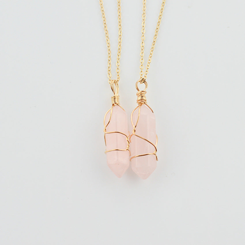 Crystal Prism Elegance Necklace - Geometric Hexagonal Quartz pink