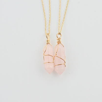 Crystal Prism Elegance Necklace - Geometric Hexagonal Quartz pink