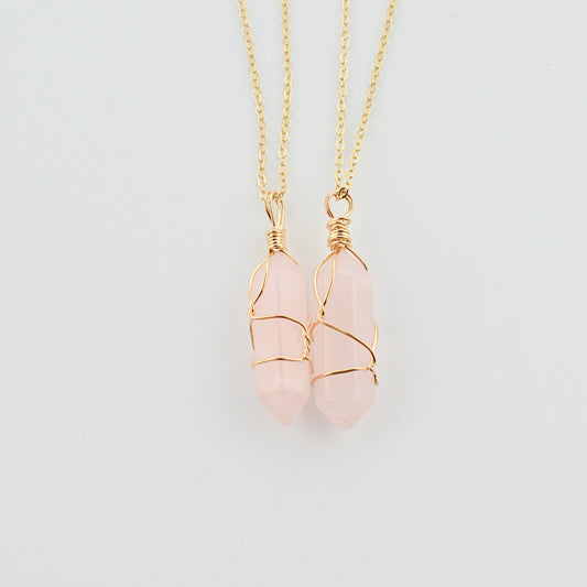 Crystal Prism Elegance Necklace - Geometric Hexagonal Quartz pink