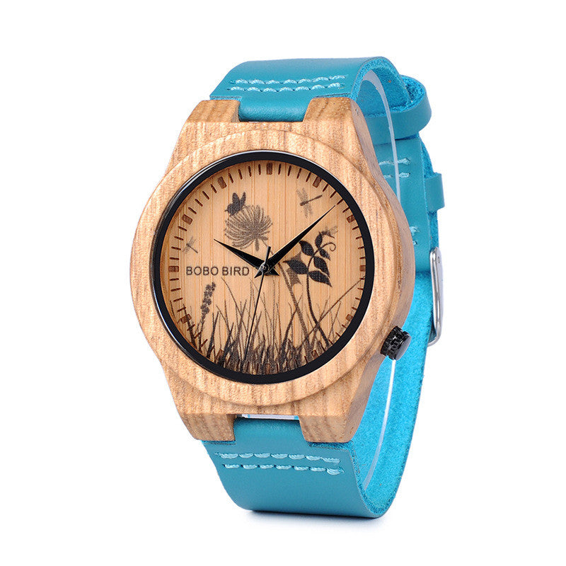 Opulent Woodland Wristwatch Fashionable Wood Style blue brown