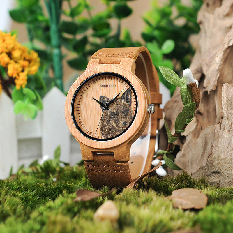 Opulent Woodland Wristwatch Fashionable Wood Style blue brown