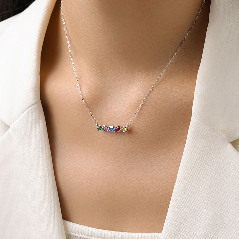 RadiantGem Geometric Necklace Silver Rainbow Zircon Necklace