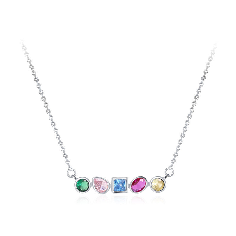 RadiantGem Geometric Necklace Silver Rainbow Zircon Necklace