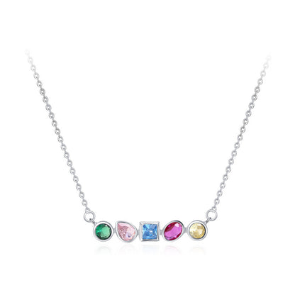 RadiantGem Geometric Necklace Silver Rainbow Zircon Necklace