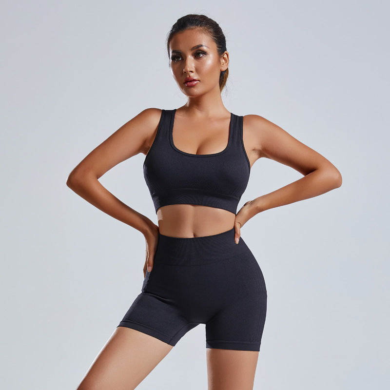 Seamless Sculpt Vest and Shorts Yoga Set Leggings black