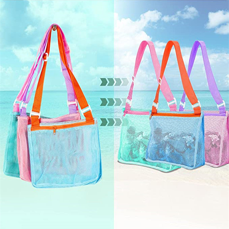 Seaside Safari Shell Sack Children Summer Beach Toy Net Storage Bag pink green blue