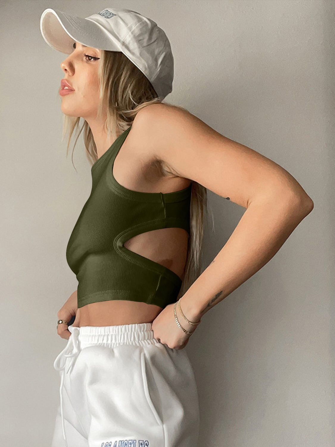 SleekSlice Round Neck Tank Cutout Round Neck Tank green