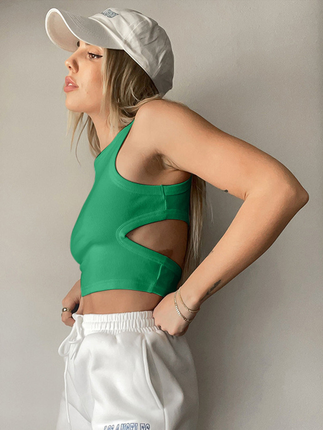 SleekSlice Round Neck Tank Cutout Round Neck Tank green