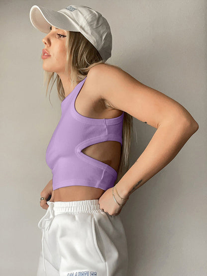 SleekSlice Round Neck Tank Cutout Round Neck Tank lavendar