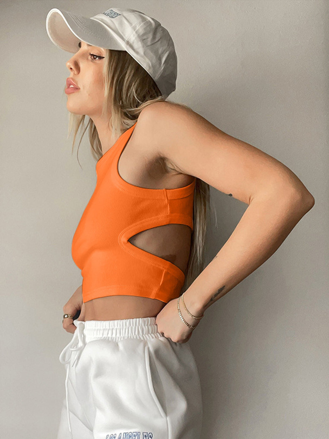 SleekSlice Round Neck Tank Cutout Round Neck Tank orange